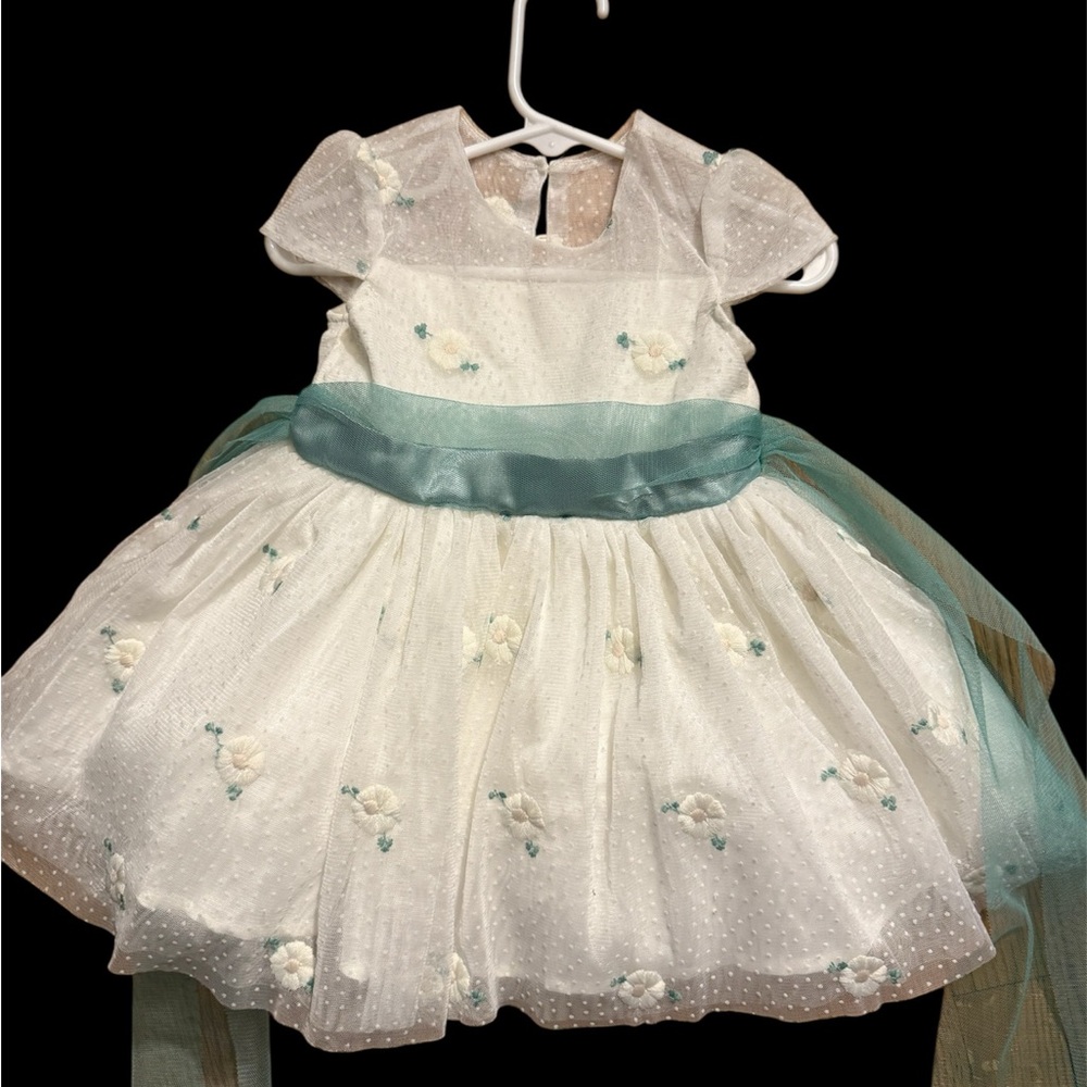 Jessica Simpson White and Teal Kids Formal Dress